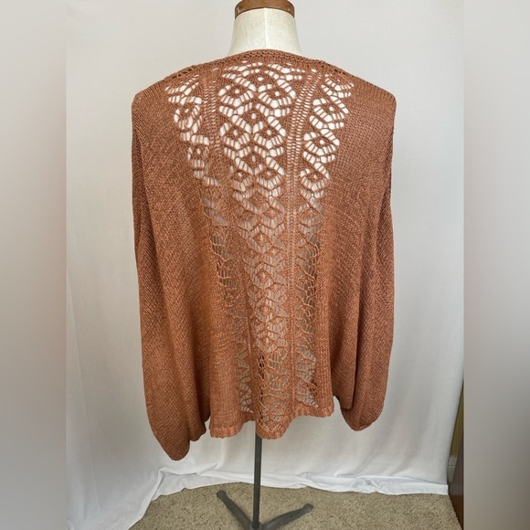 Anthropologie Akemi + Kin Orange Open Front Crochet Back 3/4 Sleeve Cardigan OS - Picture 5 of 6